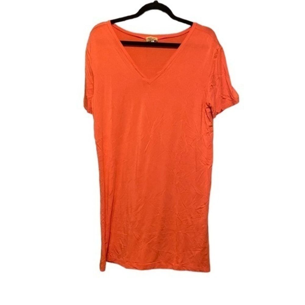Piko 1988‎ Women's Small V Neck Mini Dress Orange Pink Short Sleeves
